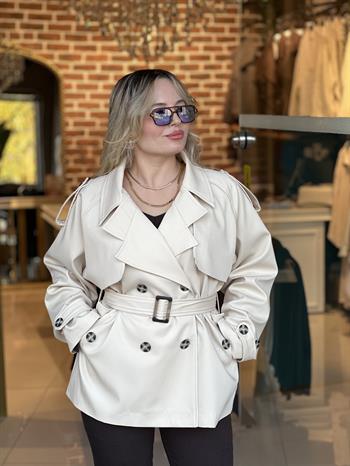 Kemerli Kısa Ekru Trençkot