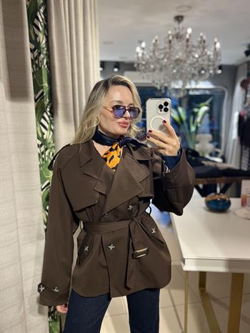 Kemerli Kısa Kahverengi Trençkot