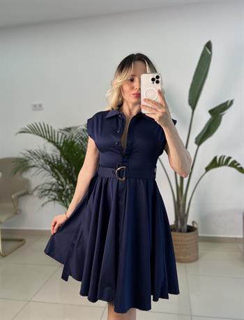 Kemerli Lacivert Kloş Elbise