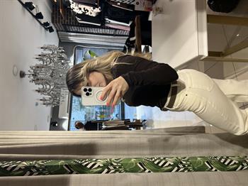 Kemerli Likralı Ekru Jean