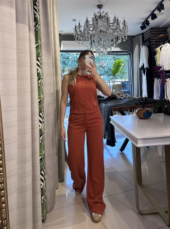 Kiremit Denim Bluz Pantolon Takım