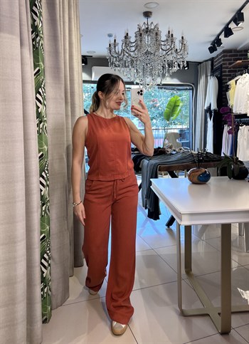 Kiremit Denim Bluz Pantolon Takım