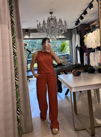 Kiremit Denim Bluz Pantolon Takım