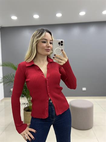Kırmızı Triko Hırka