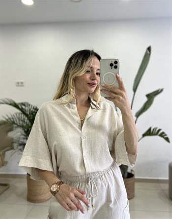 Kısa Kollu Ham Keten Gömlek