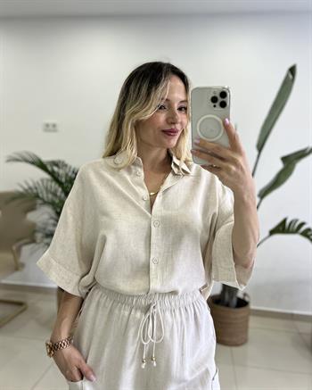 Kısa Kollu Ham Keten Gömlek