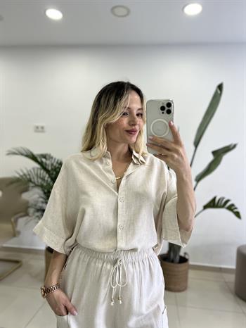 Kısa Kollu Ham Keten Gömlek