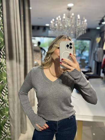 Kolu Yırtmaç Detaylı Füme Kazak