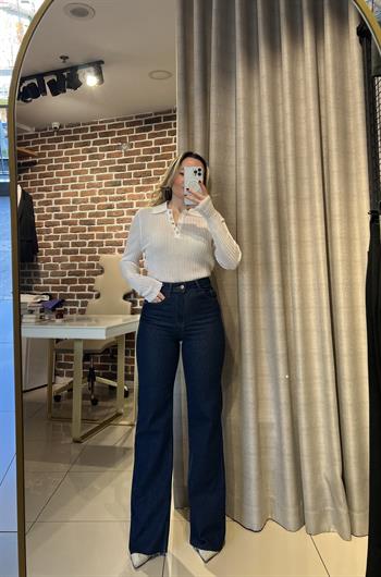 Koyu Mavi Push Uplı İspanyol Paça Jean Pantolon