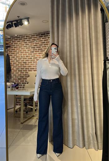 Koyu Mavi Push Uplı İspanyol Paça Jean Pantolon