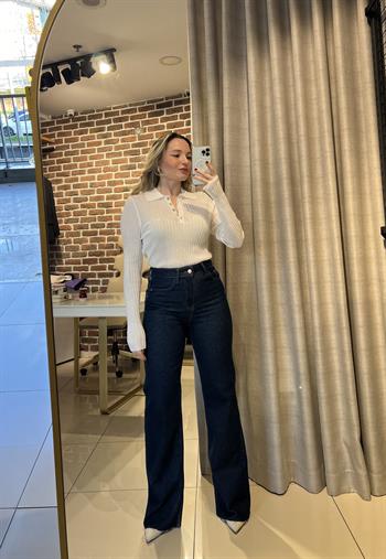 Koyu Mavi Push Uplı İspanyol Paça Jean Pantolon