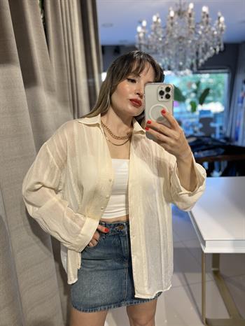 Krem Transparan Salaş Gömlek