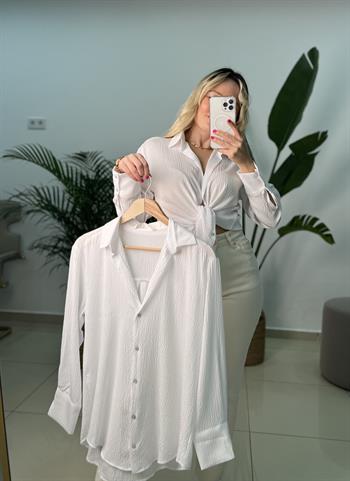 Krinkıl Saten Ekru Gömlek