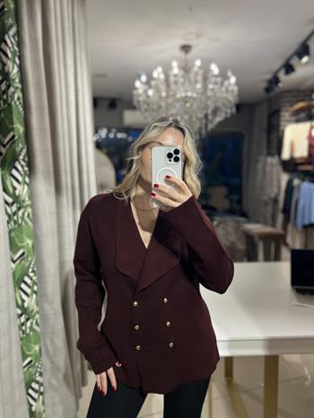 Kruvaze Yaka Bordo Triko Hırka