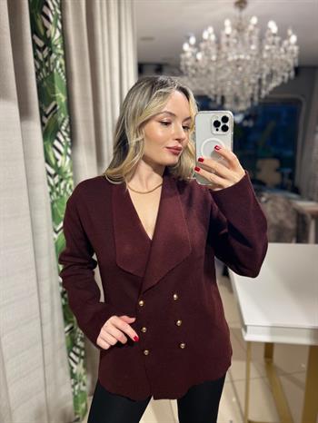 Kruvaze Yaka Bordo Triko Hırka