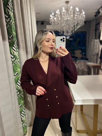 Kruvaze Yaka Bordo Triko Hırka