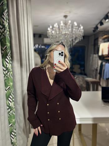 Kruvaze Yaka Bordo Triko Hırka