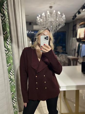 Kruvaze Yaka Bordo Triko Hırka