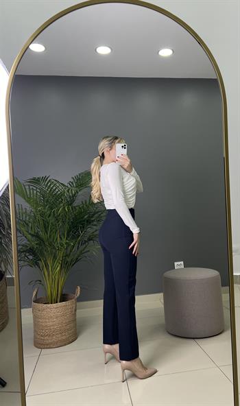 Lacivert Filetolu Kumaş Pantolon 