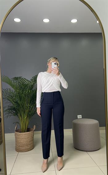 Lacivert Filetolu Kumaş Pantolon 