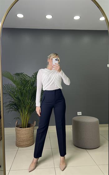 Lacivert Filetolu Kumaş Pantolon 