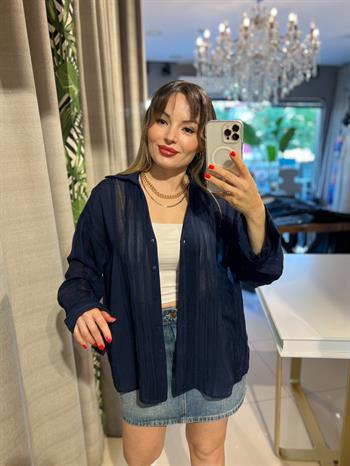 Lacivert Transparan Salaş Gömlek