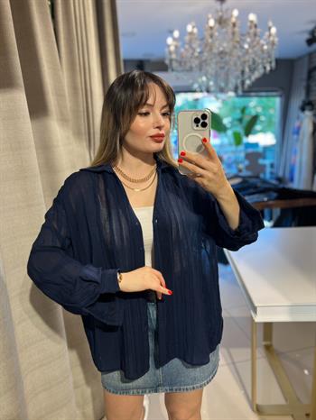 Lacivert Transparan Salaş Gömlek