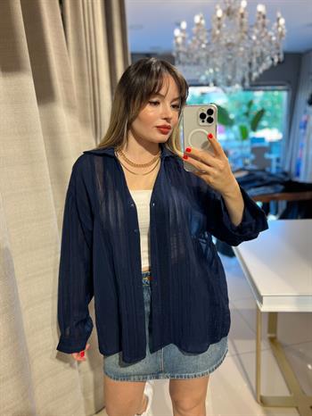 Lacivert Transparan Salaş Gömlek