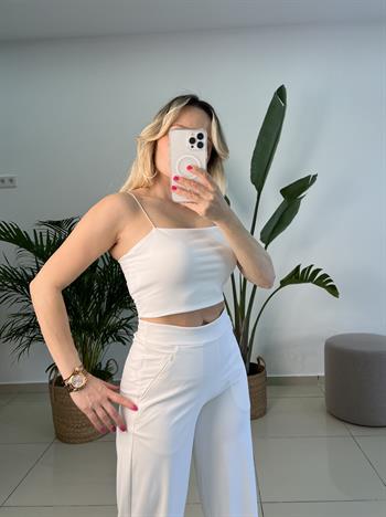 Lastik Askılı Ekru Crop