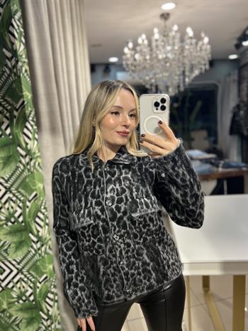 Leopar Desen Jakarlı Hırka