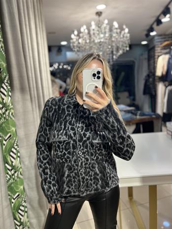 Leopar Desen Jakarlı Hırka
