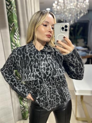 Leopar Desen Jakarlı Hırka