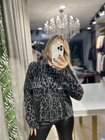 Leopar Desen Jakarlı Hırka