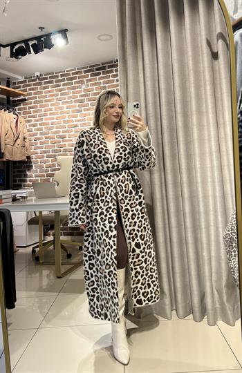 Leopar Desen Uzun Triko Hırka