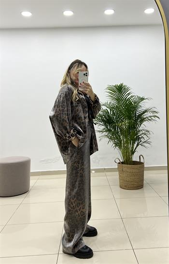 Leopar Parlak Palazzo Pantolon