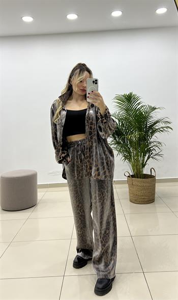 Leopar Parlak Palazzo Pantolon