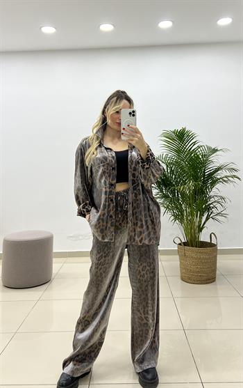 Leopar Parlak Palazzo Pantolon