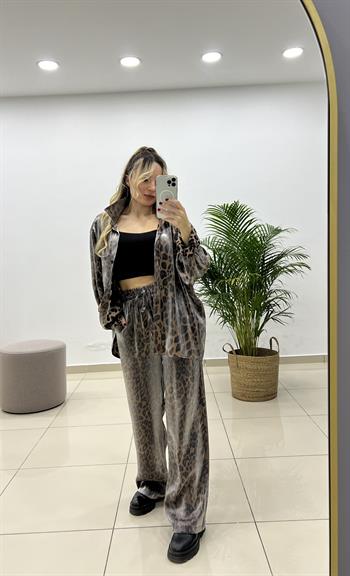 Leopar Parlak Palazzo Pantolon