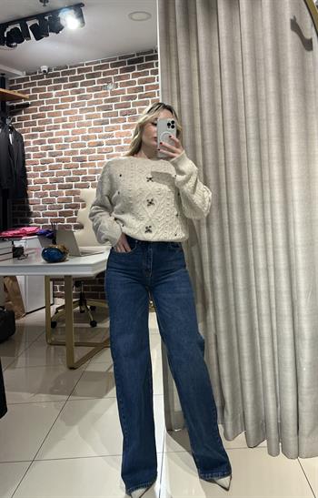 Likralı Mavi Jean Palazzo