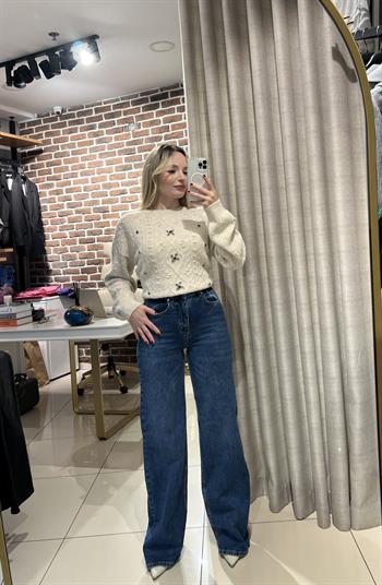 Likralı Mavi Jean Palazzo