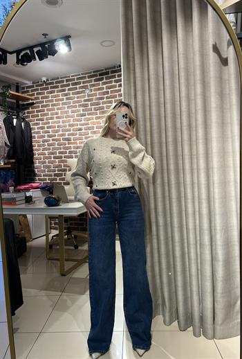 Likralı Mavi Jean Palazzo