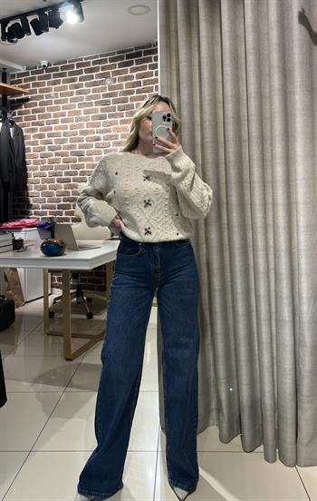 Likralı Mavi Jean Palazzo