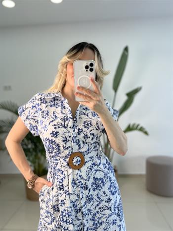 Mavi Beyaz Desenli Fisto Elbise