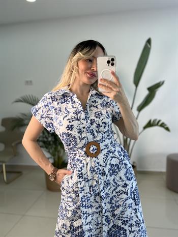 Mavi Beyaz Desenli Fisto Elbise