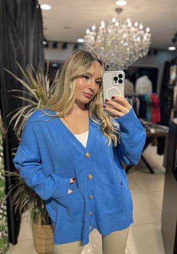 Mavi Gold Dügmeli cepli hırka