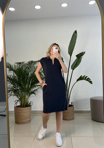 Modal Kumaş Lacivert Basic Elbise