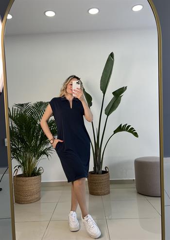 Modal Kumaş Lacivert Basic Elbise