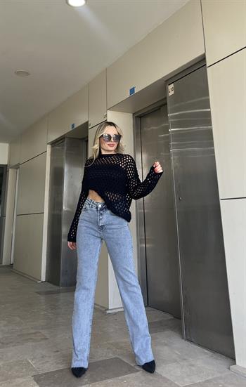 Full Likralı Mom Fit Modern Paça Kar Yıkama Jean 