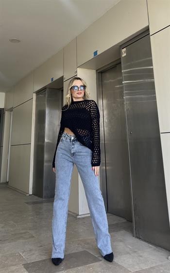 Full Likralı Mom Fit Modern Paça Kar Yıkama Jean 