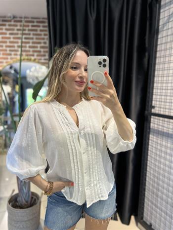 Nervür Detaylı Balon Kol Gömlek